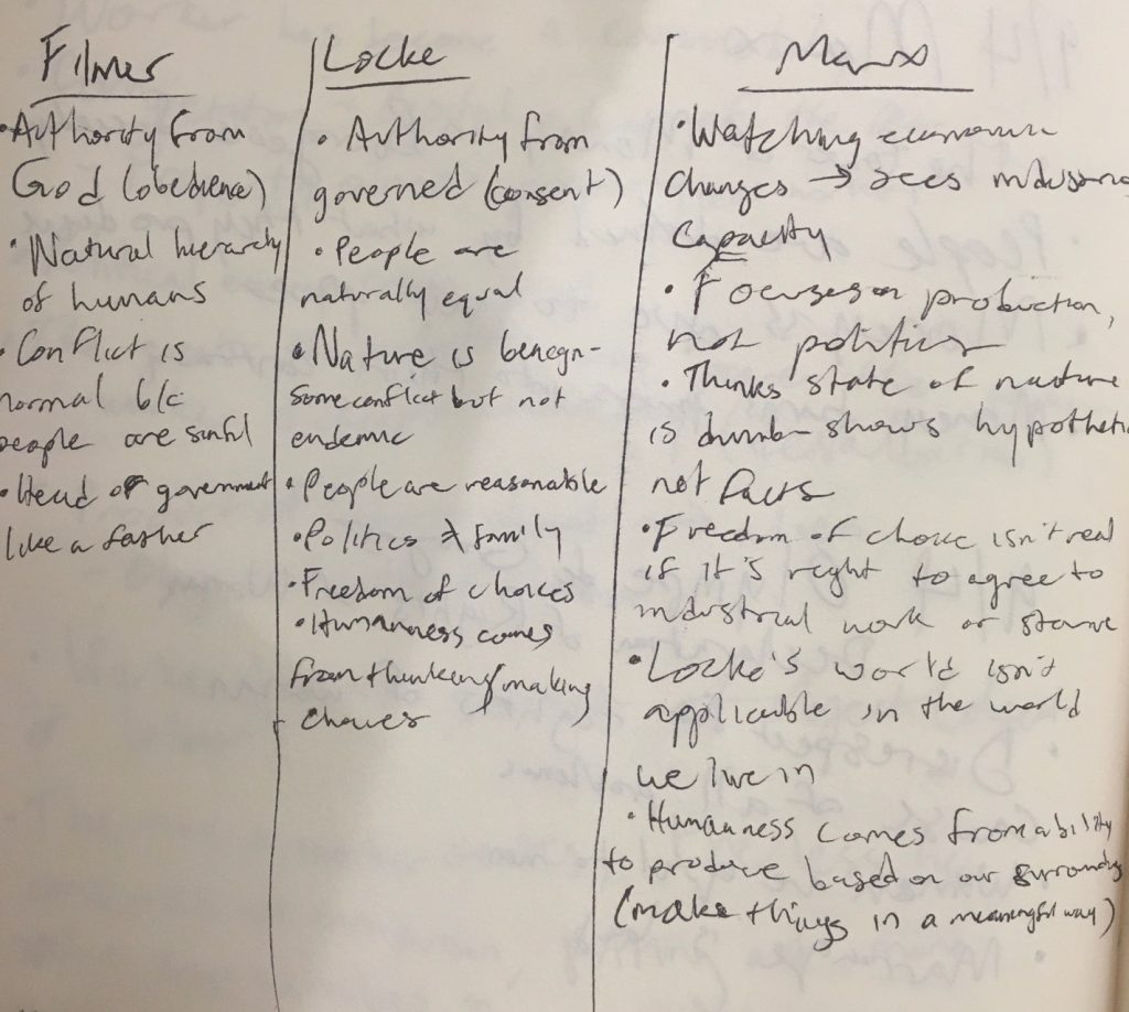 Blurb from Red Notebook: differences between Locke and Marx
