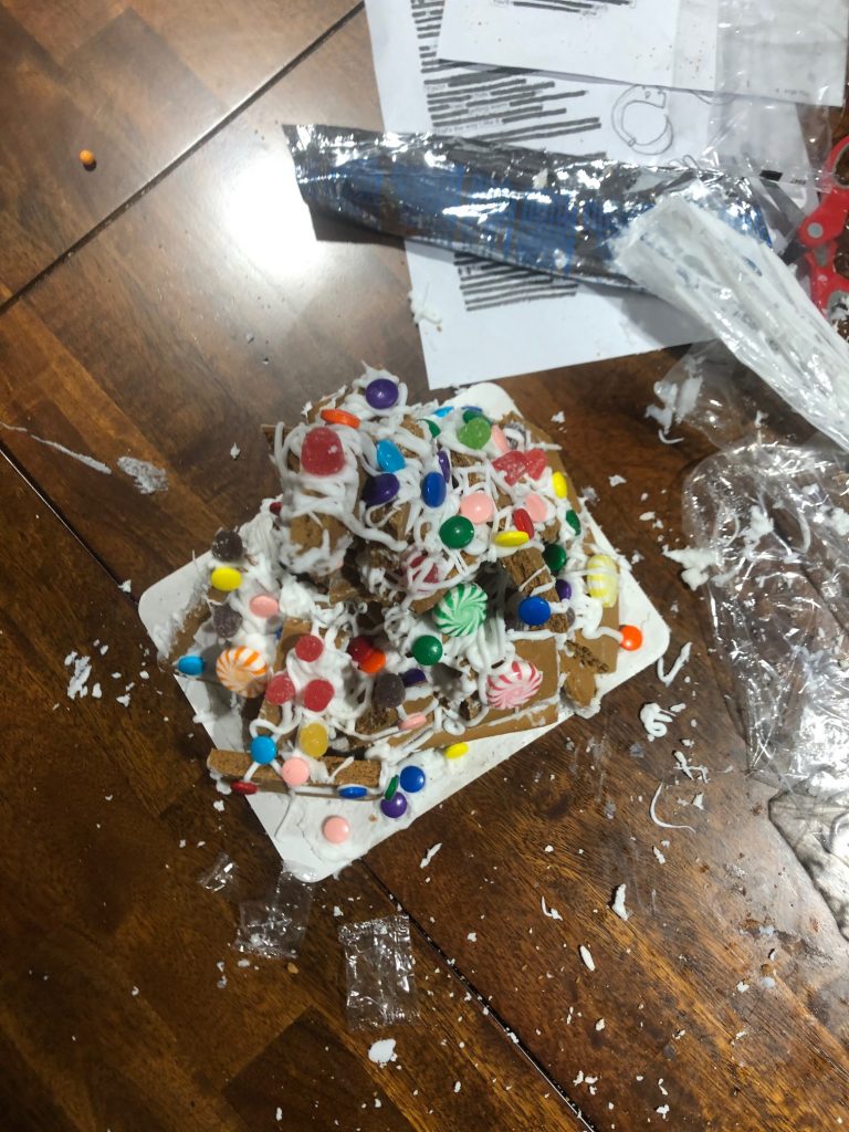 The deconstructed gingerbread house made by Olivia and Emily
